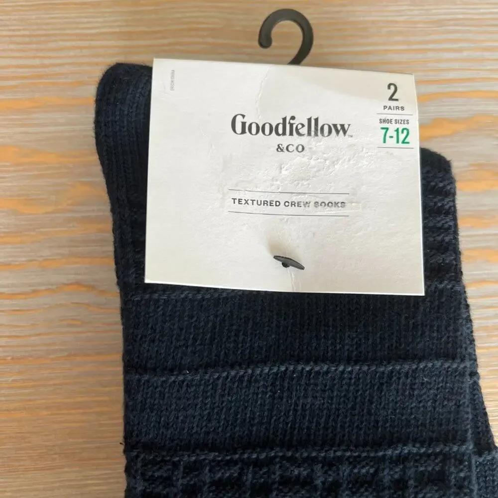 Goodfellow Men's Textured Navy and Dark Gray Crew Socks - 2 Pairs - NWT